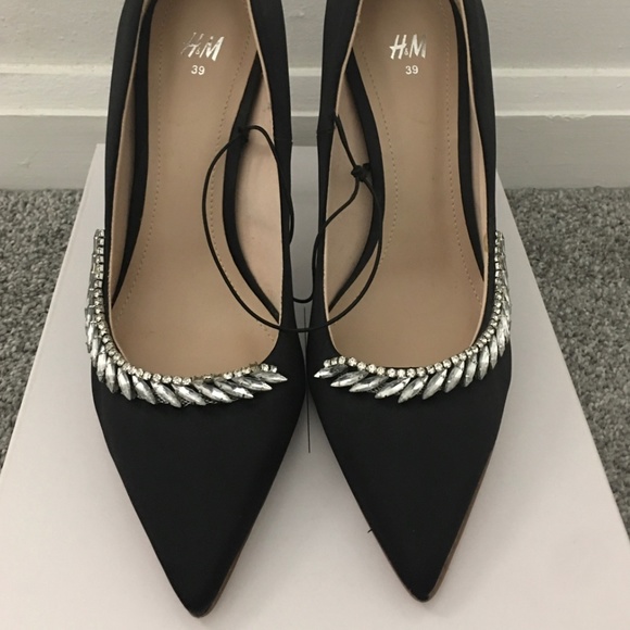 H&M Black Satin Rhinestone embellished heels - Picture 2 of 3